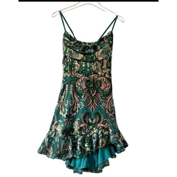 Selfie Leslie Marbella Sequined Mini in Forest Green Size XL - Picture 2 of 11